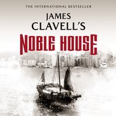Boekomslag van 'Noble House' van James Clavell met een traditionele Chinese jonk in een haven met een stad op de achtergrond.