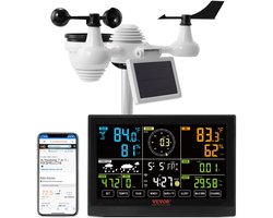 VEVOR professioneel wifi-weerstation 7-in-1 weercentrum op zonne-energie 19cm (7,5-inch) display 150 m zendbereik Buitensensor voor windsnelheid, windrichting, temperatuur, luchtvochtigheid, neerslag