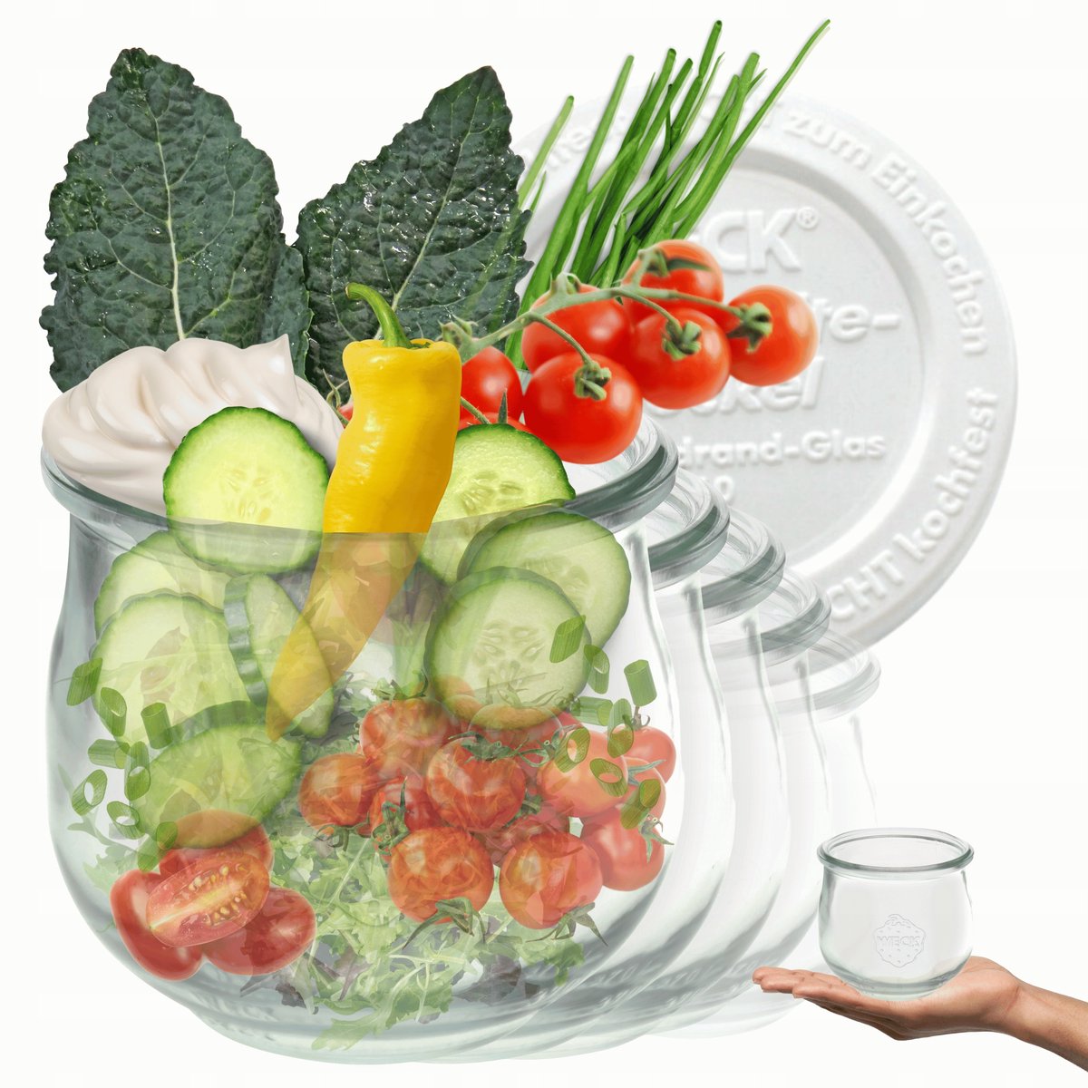 Weck Potten 370ml met Plastic Deksel - Hittebestendig Glas - Set van 6