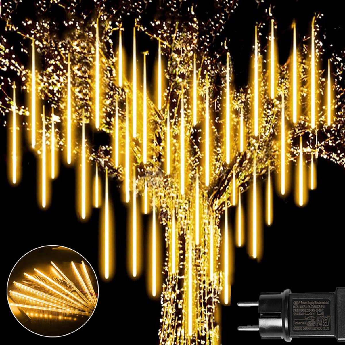 MUPOO LED Meteorregen Buis - Kerstverlichting Meteorenregenverlichting - 30 cm - 199 LEDs - Warm Wit - IP65 Waterdichte - Meteor Douchelampen Voor Buiten, Boom, Feest, Huwelijk