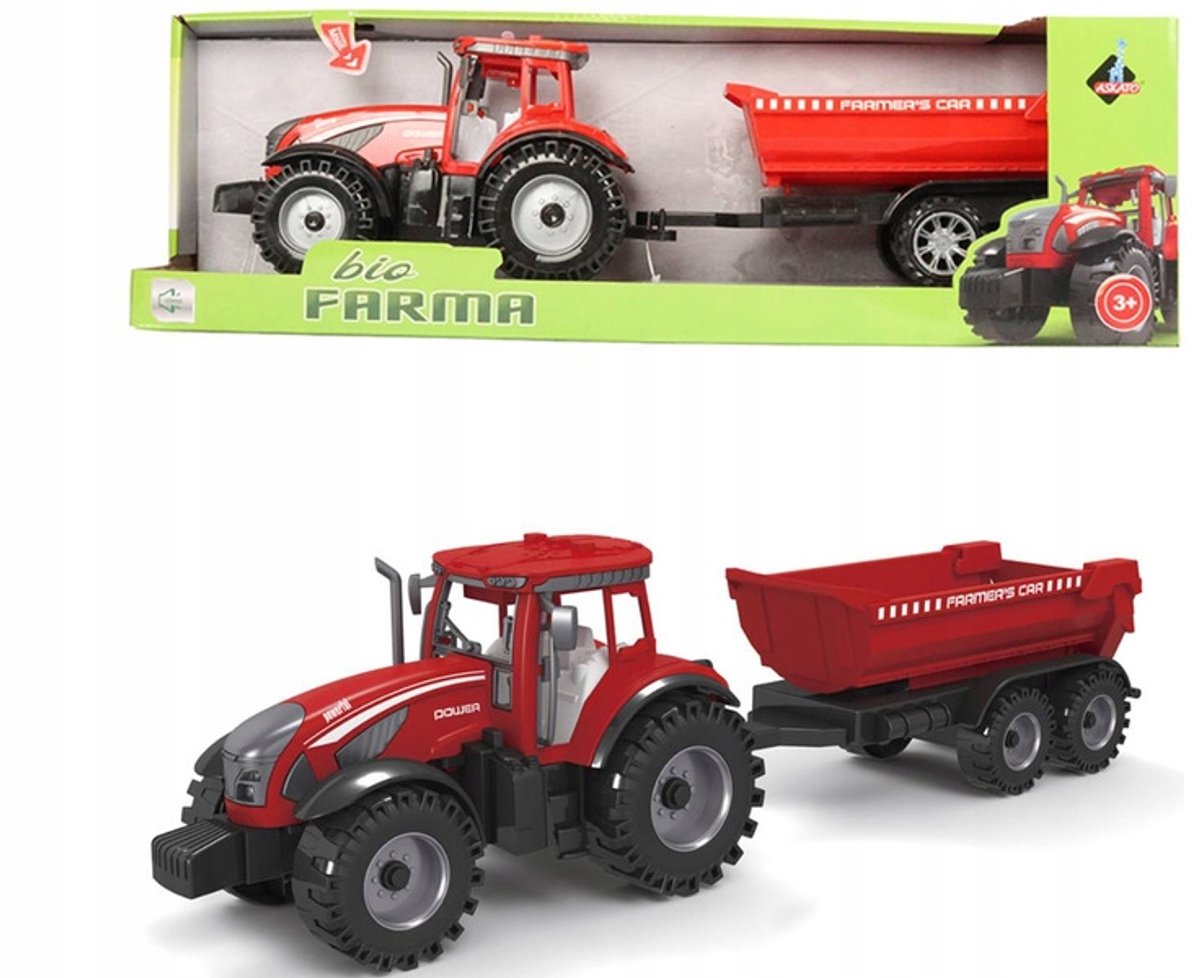 Askato Rode Boerderij Speeltraktor met Aanhanger - 3+ Jaar