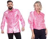 Costume des années 80 et 90 | Chemisier rose à volants en satin Wrong Disco | Taille 54 | Costume de carnaval | Déguisements