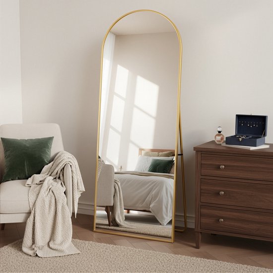 Miroir arqué ADFBL Goud 165 x 60 cm - Miroir sur pied et mural | Cadre semi-circulaire en aluminium et verre de sécurité