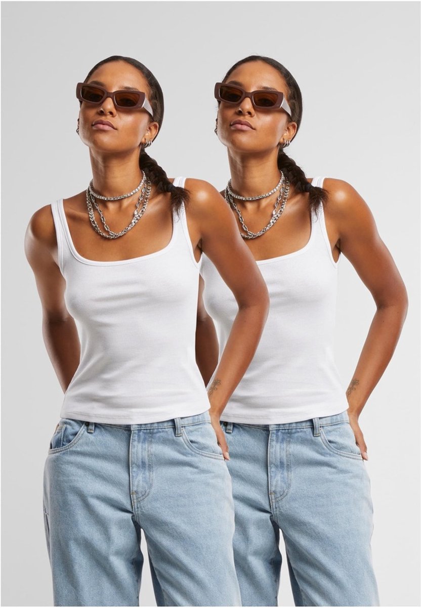 Urban Classics Wide Neck Rib 2Pack Mouwloze top 5XL Wit