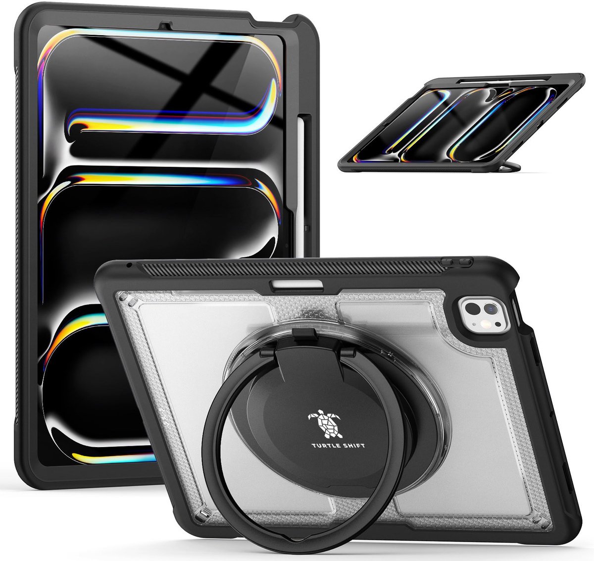 Turtle Shift Hoes - Geschikt voor iPad Pro 13 inch (M5 2025 / M4 2024) - Hoes met screen protector - Uitklapbare standaard - Transparant