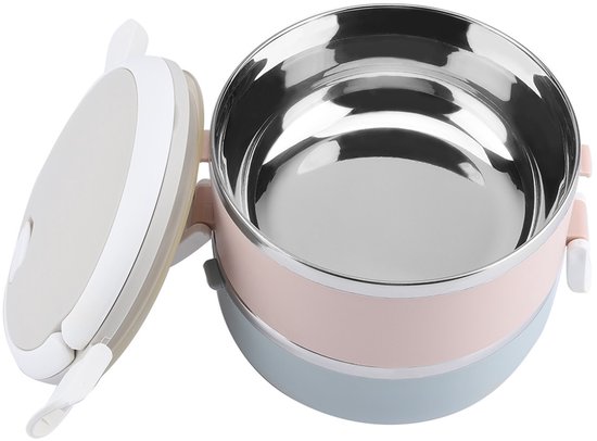 Boîte à lunch JeiibrZui en acier inoxydable - Boîte Bento - Pliable avec poignée de transport + Couvercle verrouillable à boucle de sécurité - 1 - Usage Algemeen + Blauw + Rose