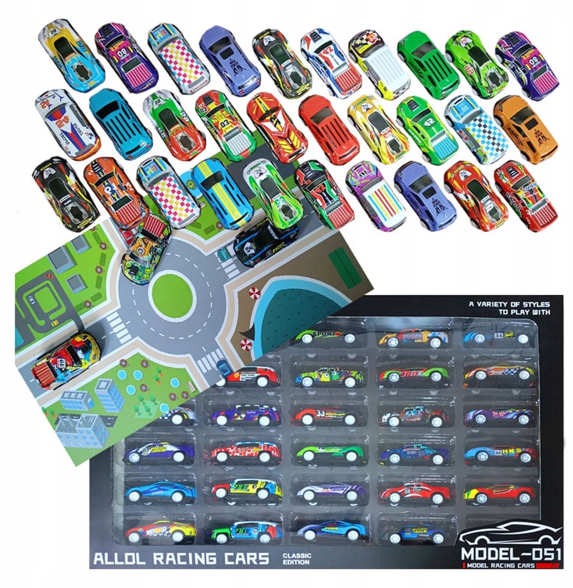 30 Metalen Auto's met Pull-Back Motor & Speelmat voor Kinderen
