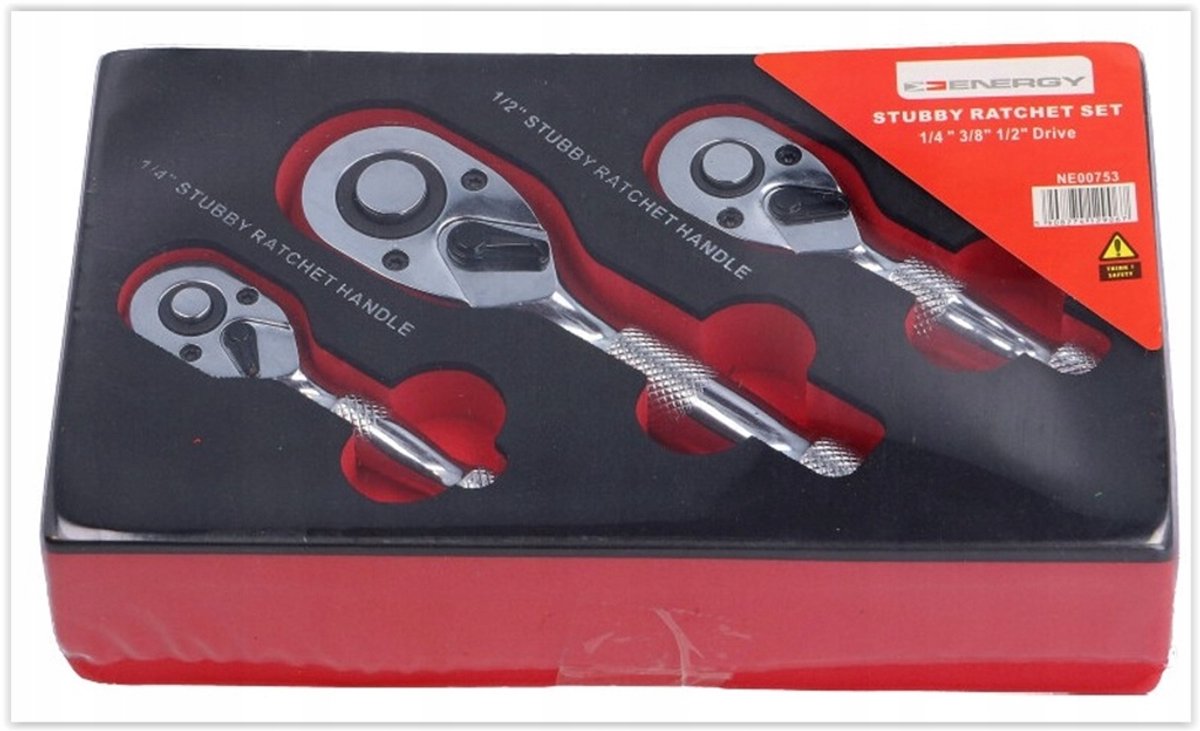 Set van 3 Korte Ratels 1/4", 3/8", 1/2" - 72 Tanden