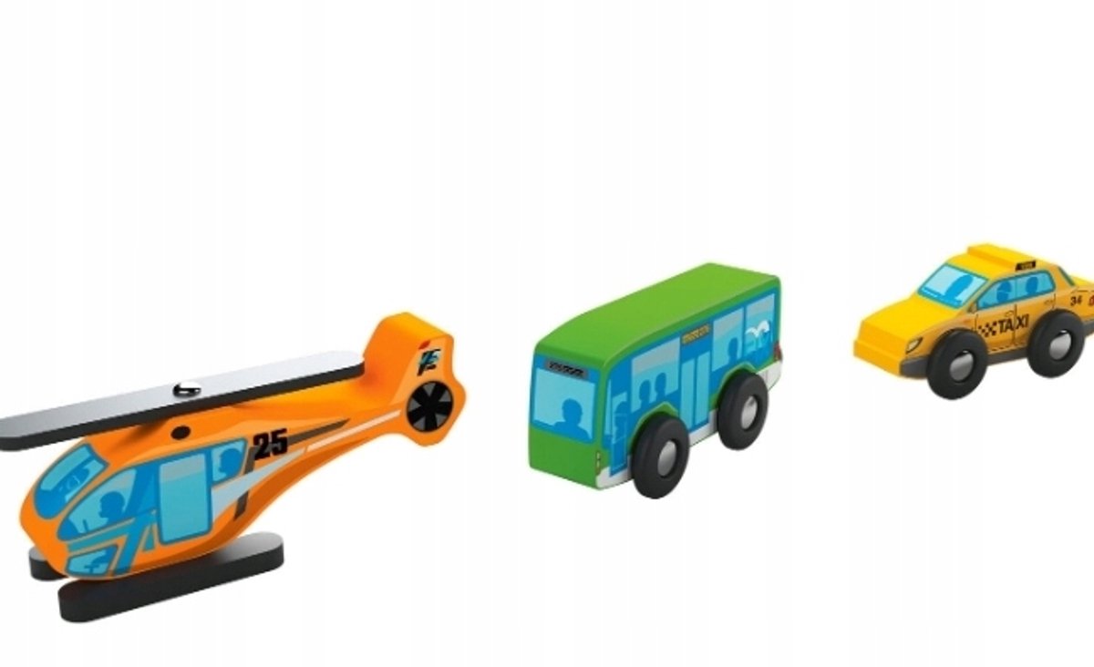 Speelse houten transportvoertuigtreinset 3-delig