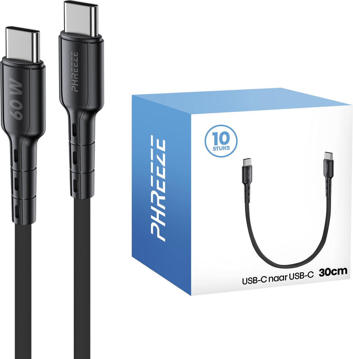 Grootverpakking usb C oplader kabel kort - 30cm, snellader - Usb C naar usb C snoer