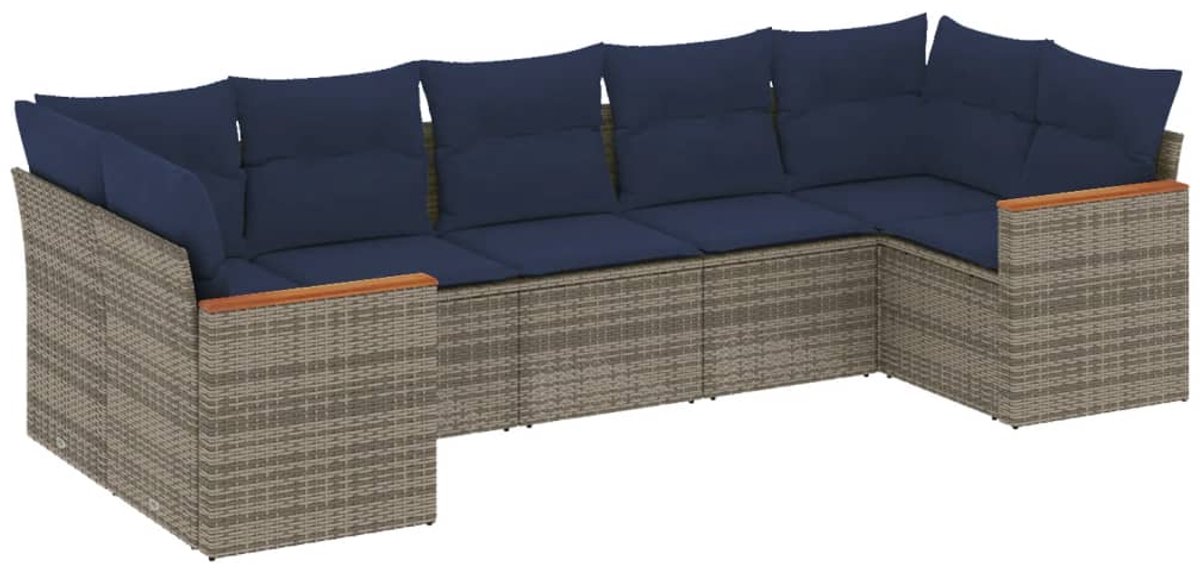 vidaXL - 7-delige - tuinbankset - met - kussens, - grijs - polyrotan