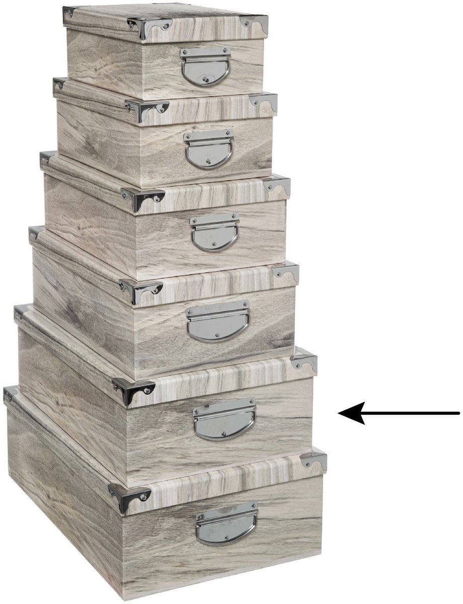 5Five Opbergdoos/box - 4x - Houtprint licht - L44 x B31 x H15 cm - Stevig karton - Treebox