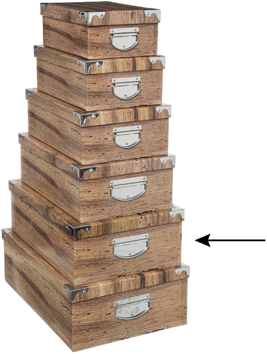 5Five Opbergdoos/box - 4x - Houtprint donker - L44 x B31 x H15 cm - Stevig karton - Treebox