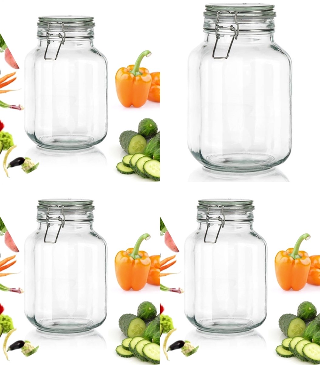 4x Glazen Bewaarpot met Clip - 2L - Voor Conserveren en Bewaren