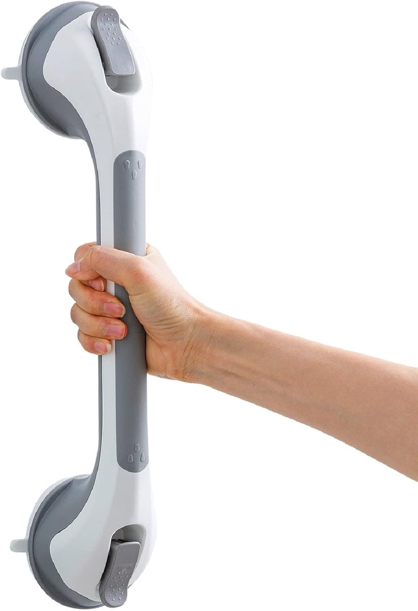 Badkamer zuignap handgreep, 43 cm zware douchebeugel voor gehandicapten, senioren en gewonden, ondersteunt tot 110 kg, geen boren nodig, verwijderbaar, veiligheidshandgreep - grijs