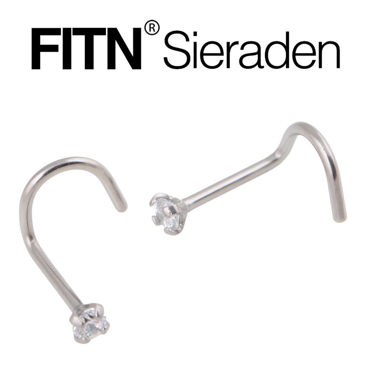 FITN-NSFC-Titanium Neuspiercing met Kristal -Zilver Kleurige-0.8*6.5*2mm-Piercing Neuspiercing