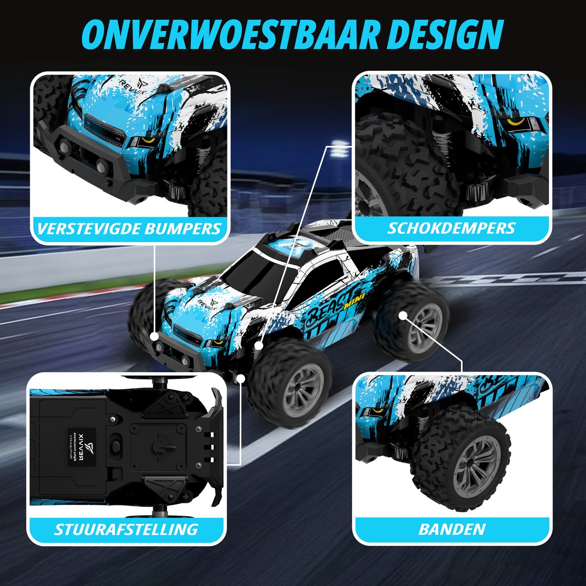 Revvix Bestuurbare Auto - RC Auto - Afstandsbestuurbare auto - Radiografisch bestuurbare auto - Race auto afstandbestuurbaar - Auto afstandsbediening - RC Drift Car - Offroad Monstertruck - 2 Accu's - 20 km/u - Buiten - voor Jongens & Volwassenen — afbeelding 5