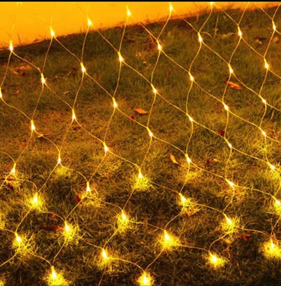 Guirlande lumineuse LED en maille, guirlande étoilée, lampe décorative solaire, lampe lumineuse en maille pour arbre, lampe d'ambiance extérieure, 3M x 2 m [avec fil de connexion commutable], lumière blanc chaud