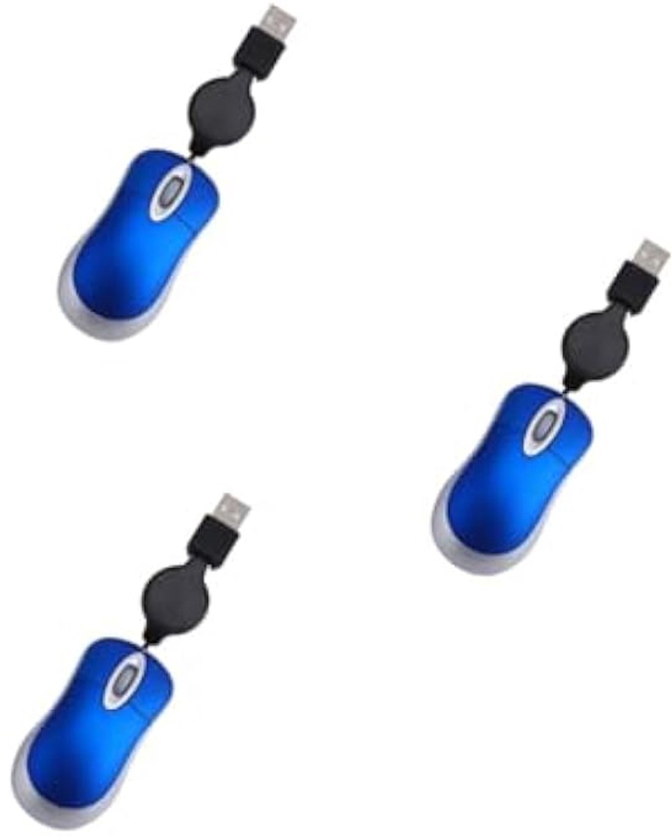 3-delige ergonomische, intrekbare mini-USB-bedrade muis voor laptops Stijlvol en compact ontwerp voor kantoor- en thuisgebruik (blauw)