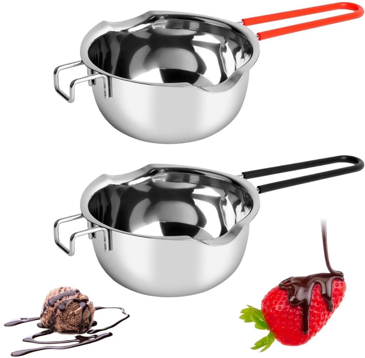 EXCITAT Smeltkroes met waterbad - 2-pack - 400 ml - Smeltkroes van roestvrij staal - Verwarmde pot zonder water - Handgrepen die niet kunnen verbranden - Chocolade smelten - Geschikt voor bakken, chocolade, boter