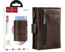 Hoco Pasjeshouder met Rits - Bruin - Uitschuifbaar Creditkaarthouder mannen & Vrouwen - Anti-theft Portemonnee met RFID - 10 Pasvakjes Pop up Wallet met Brief- en Muntgeld Vakken