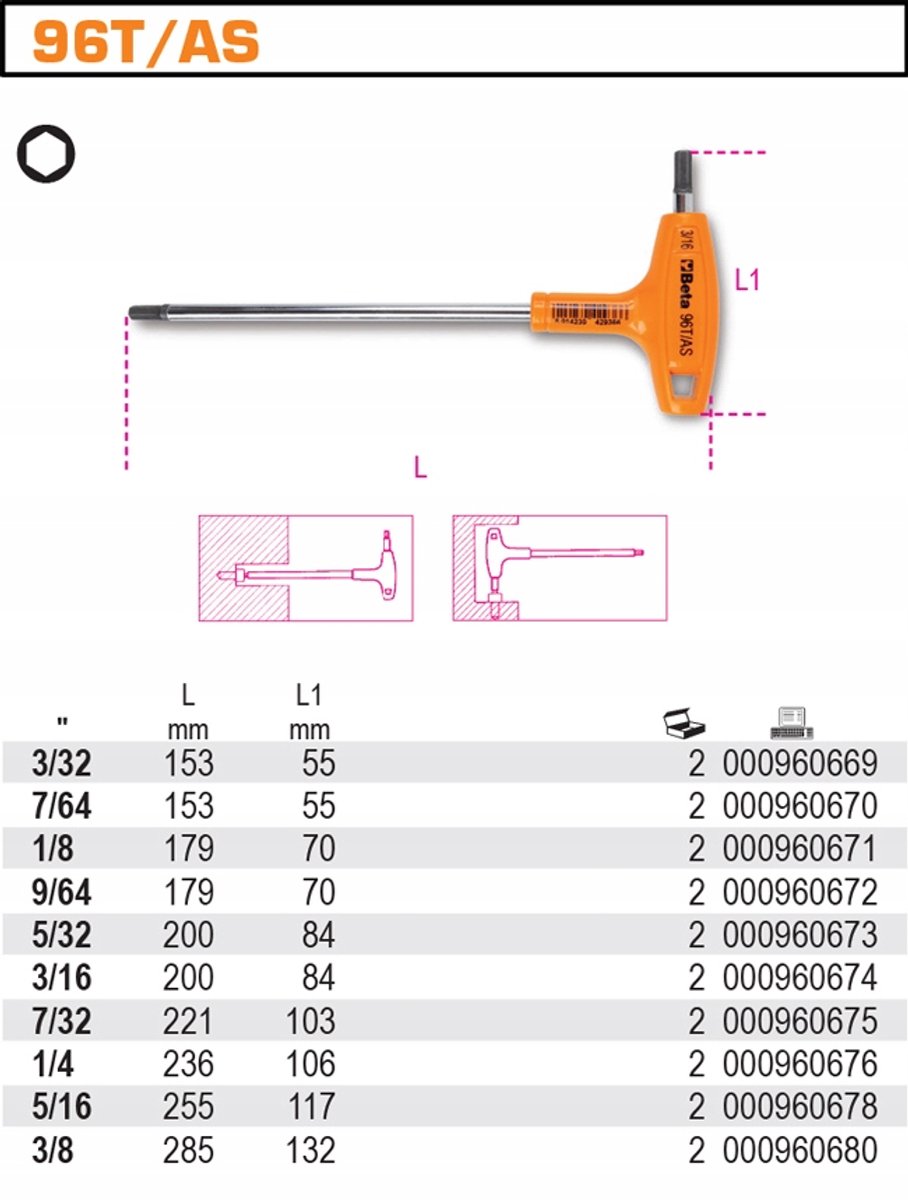 BETA Inbussleutel 7/32" - Professioneel Gereedschap