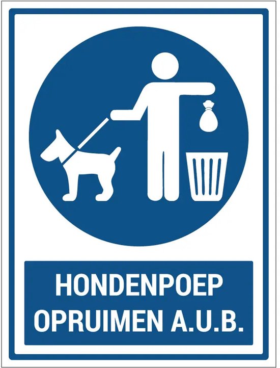 Foto: Hondenpoep opruimen aub bord met tekst gecoat dibond materiaal 20 x 15 cm