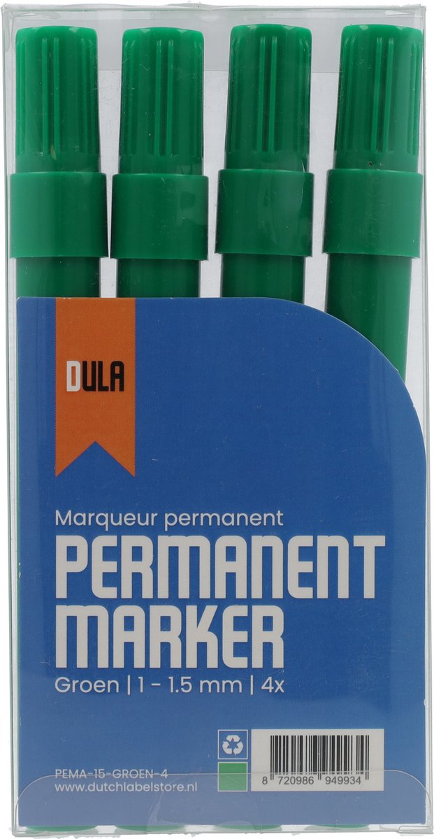 Permanent marker groen - Permanente stift - 1 - 1.5 mm ronde punt markers - 4 stuks groene stiften permanent - DULA