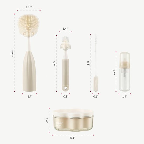 1 stuk - Reinigingsborstel - Uitdrukbare flessenborstel - Multifunctionele knijpborstel - Siliconen reinigingsborstelset voor fopspenen - Beige — afbeelding 5