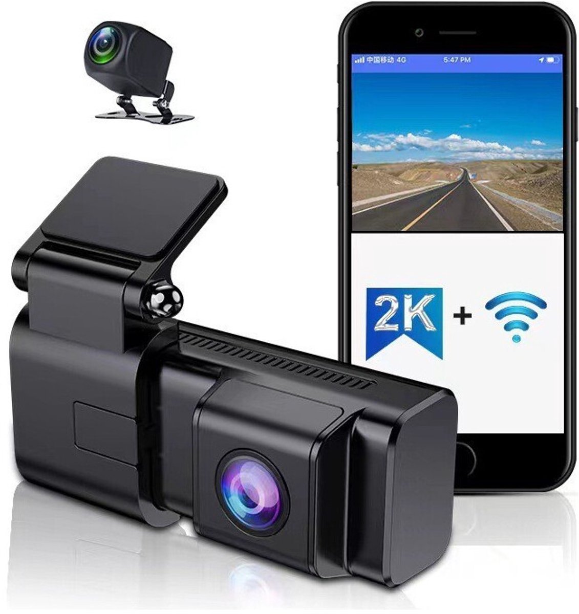 Schermloze WIFI-rijrecorder 2K HD-dvr met dubbele camera