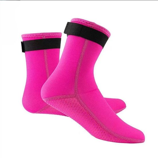 Chaussettes néoprène 3 mm, chaussettes de plongée, chaussettes de combinaison antidérapantes pour femmes et hommes, pour la plongée avec tuba et les sports nautiques, Rose Rouge (M : 38-40)