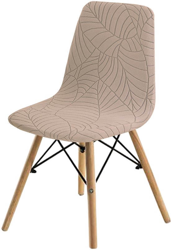 Ensemble de chaises extensibles en jacquard de couleur unie avec imprimé feuilles, ensemble table et chaises minimalistes modernes, couleur sable