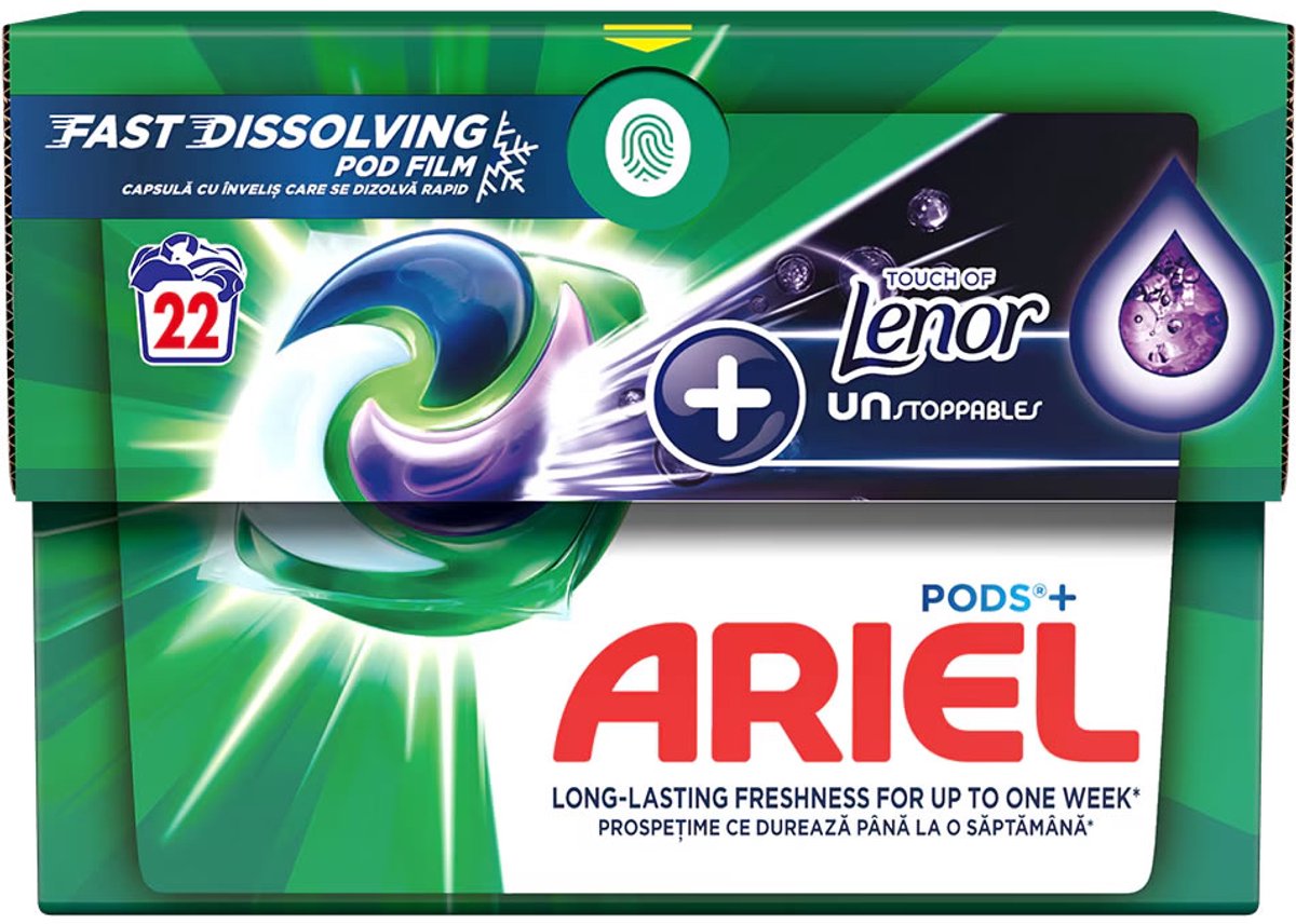 Ariel Pods+ Lenor Unstoppables 4 in 1 Pods – Wasmiddelcapsules – Langdurige Frisheid – 22 Wasbeurten