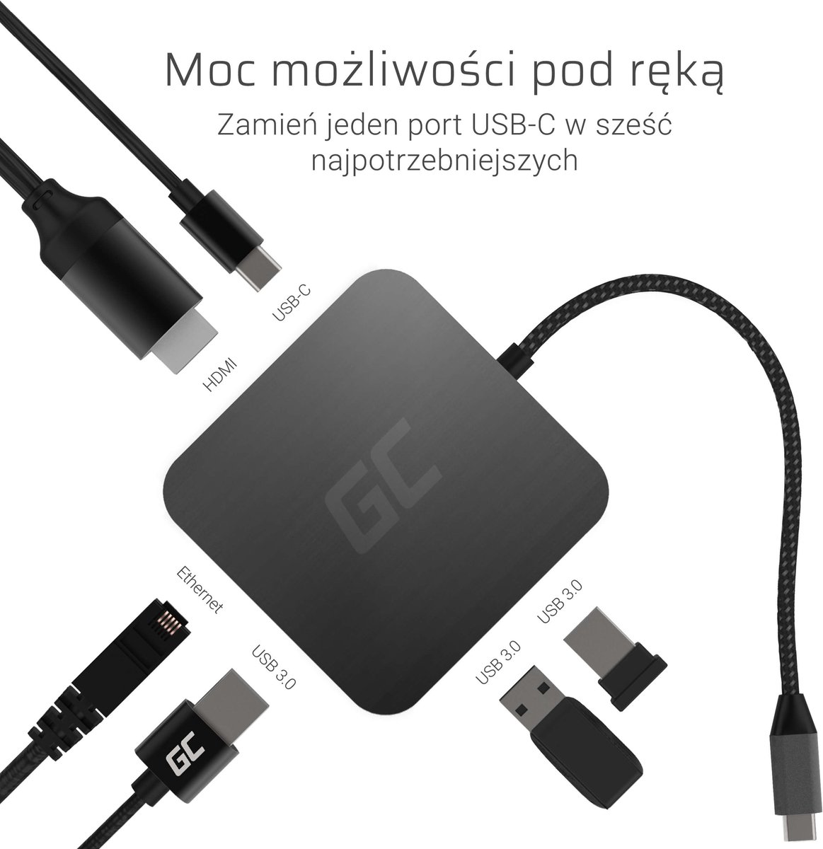 GREEN CELL Docking Station HUB USB 6in1 (USB 3.0 HDMI Ethernet USB-C) voor Apple MacBook, Dell XPS, Asus ZenBook