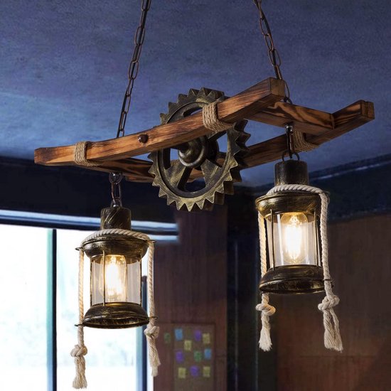 Vintage hanglamp E27, kroonluchter, retro, industriële hanglamp, natuurlijk bamboe, geweven, in