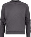 Donkergrijze sweater, voorkant. V-hals met versteviging. Grijze ritsdetails op de mouwen. Label 'DASSY' op de voorkant.
