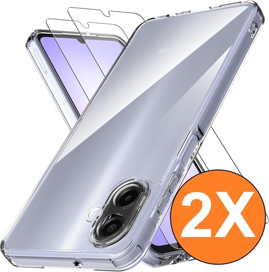 Hoesje Geschikt voor Samsung Galaxy A07 transparant Anti Shock silicone hoesje met 2 Pack Screenprotector tempered glass
