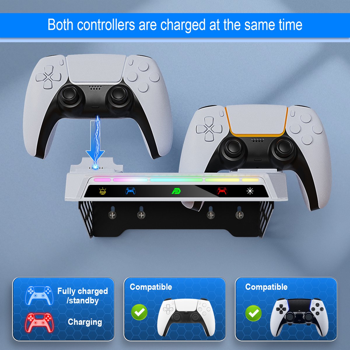 PlayCool 2 in 1 Muurbeugel met Oplaadstation geschikt voor PlayStation 5/ PS5 Slim (Disc & Digital) en DualSense (Edge) controller met LED Oplaadindicator – foto 6