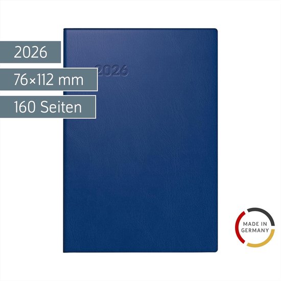 BRUNNEN Agenda de poche modèle 723 (2025), 2 pages = 1 semaine, format A7, 160 pages, couverture en plastique, noir