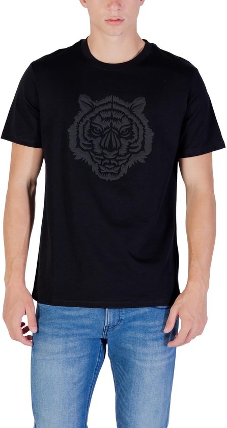 Printed Short Sleeve Round Neck T-Shirt - Black Shirts