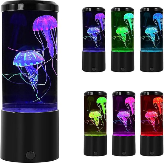 Vitdipy - Jellyfish Lamp - Kwallenlamp - Nachtlampje - Lavalamp met Kwallen - Meerdere kleuren - Lavalamp - Aquariumnachtlampje - LED - Zwart