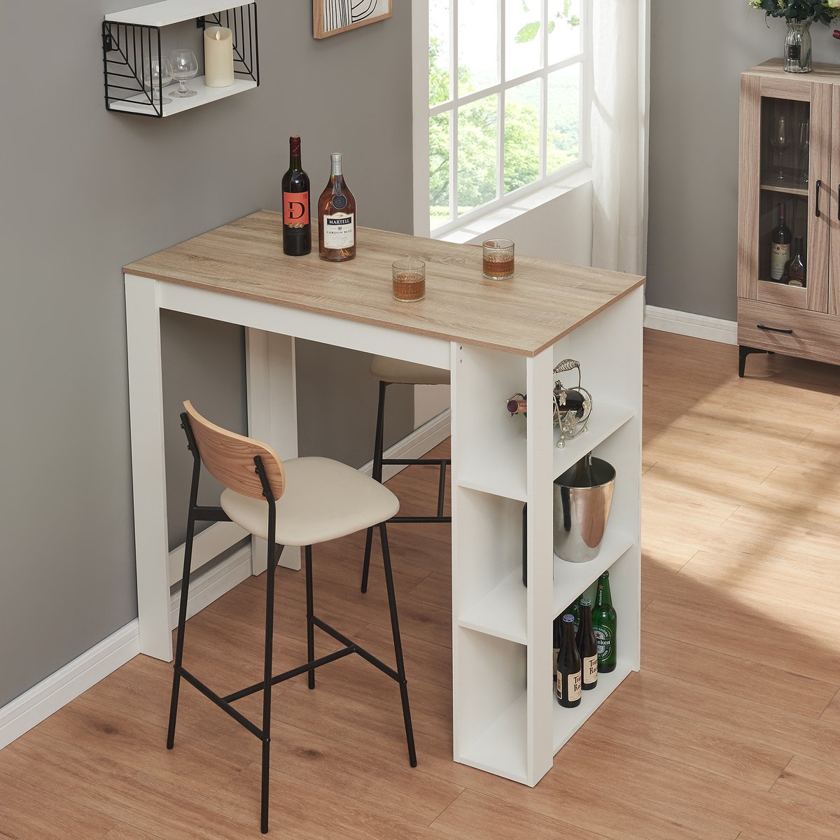 en.casa Bartafel Danderyd met 3 planken 120x60x105,5 cm wit en eikenkleurig [en.casa]