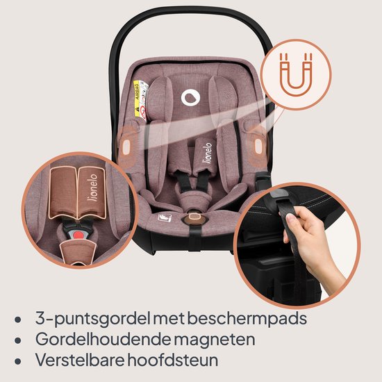 Lionelo Moxie i-Size Baby Autostoeltje & Draagstoel 40-87 cm - Vanaf Geboorte - Achterwaarts (RWF) - ISOFIX Compatibel - Memory Foam - Bamboe Stof - Dri-Seat - Magnetische Gordels - Verstelbare Hoofdsteun van LIONELO — afbeelding 4