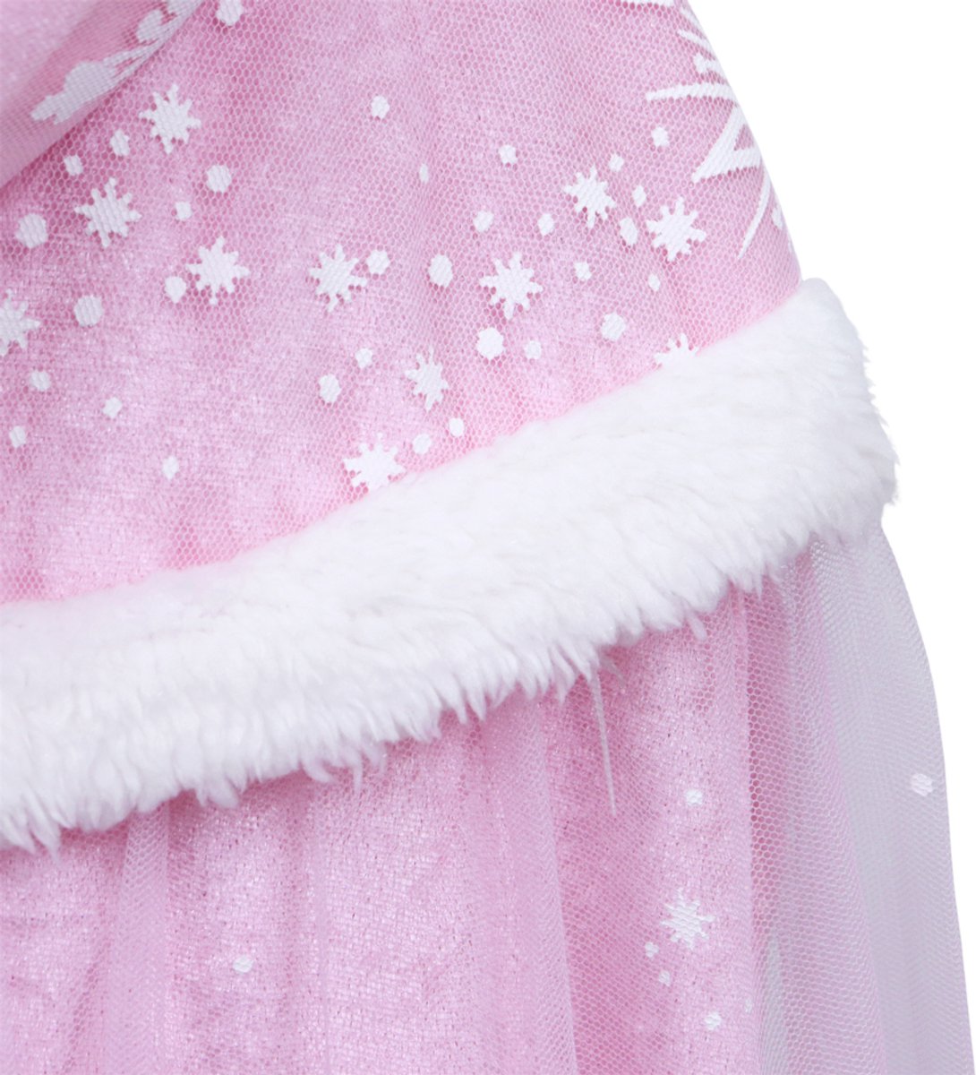 Joya Kids® | Luxe Winter Prinsessen Cape kind | Roze met witte sneeuw & glitters | IJskoningin cape met capuchon | Verkleedcape meisjes | 76 cm | Winter kostuum | Luxueuze Uitvoering — afbeelding 7