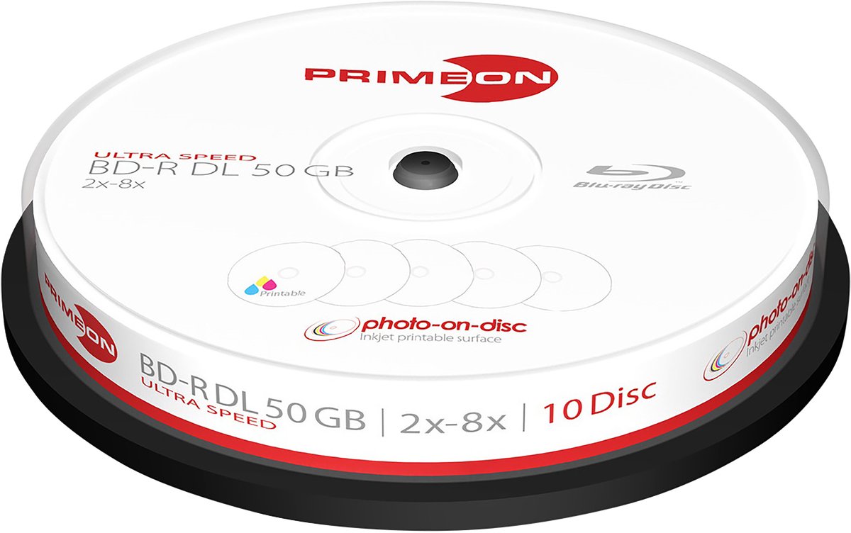 Primeon 2761312 Blu-ray BD-R DL disc 50 GB 10 stuk(s) Spindel Bedrukbaar
