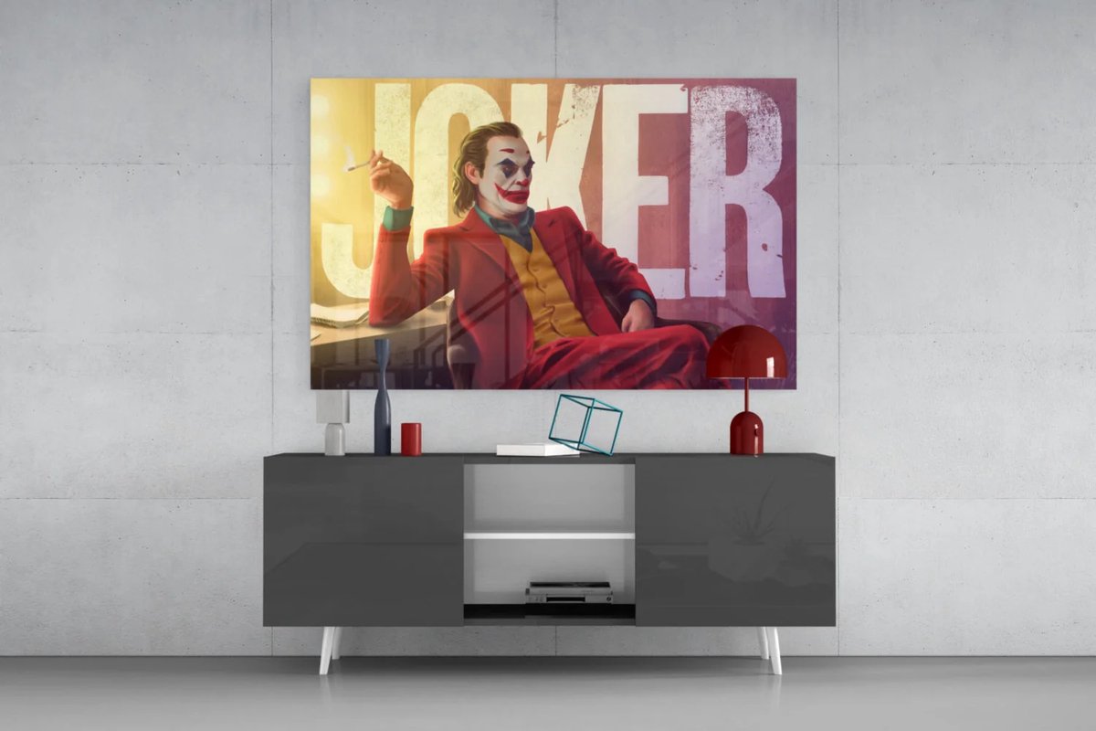 Glasschilderij - Joker - Modern - Luxe Wanddecoratie - 90x60 cm