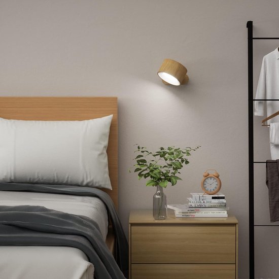 Nachtlampje - Wandlamp binnen - Oplaadbare wandlamp - Nachtlampje kinderen - Wandlamp met batterij 1 stuk - Touch control 3 helderheidsniveaus - 360° draaibaar - Voor woonkamer-Slaapkamer-Trap - Houtnerf van Merkloos — afbeelding 5