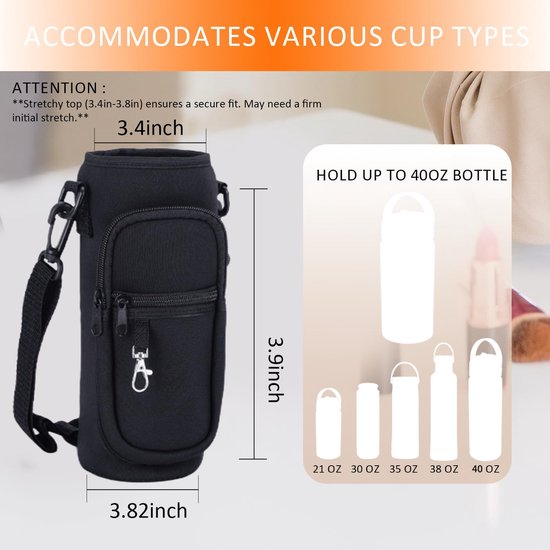 Waterfleshouderriem voor 32 oz geïsoleerde waterfles, rugriem, schouderriem, telefoonvak, waterfleshouder voor mannen, vrouwen, wandelen, kamperen, reizen — afbeelding 3
