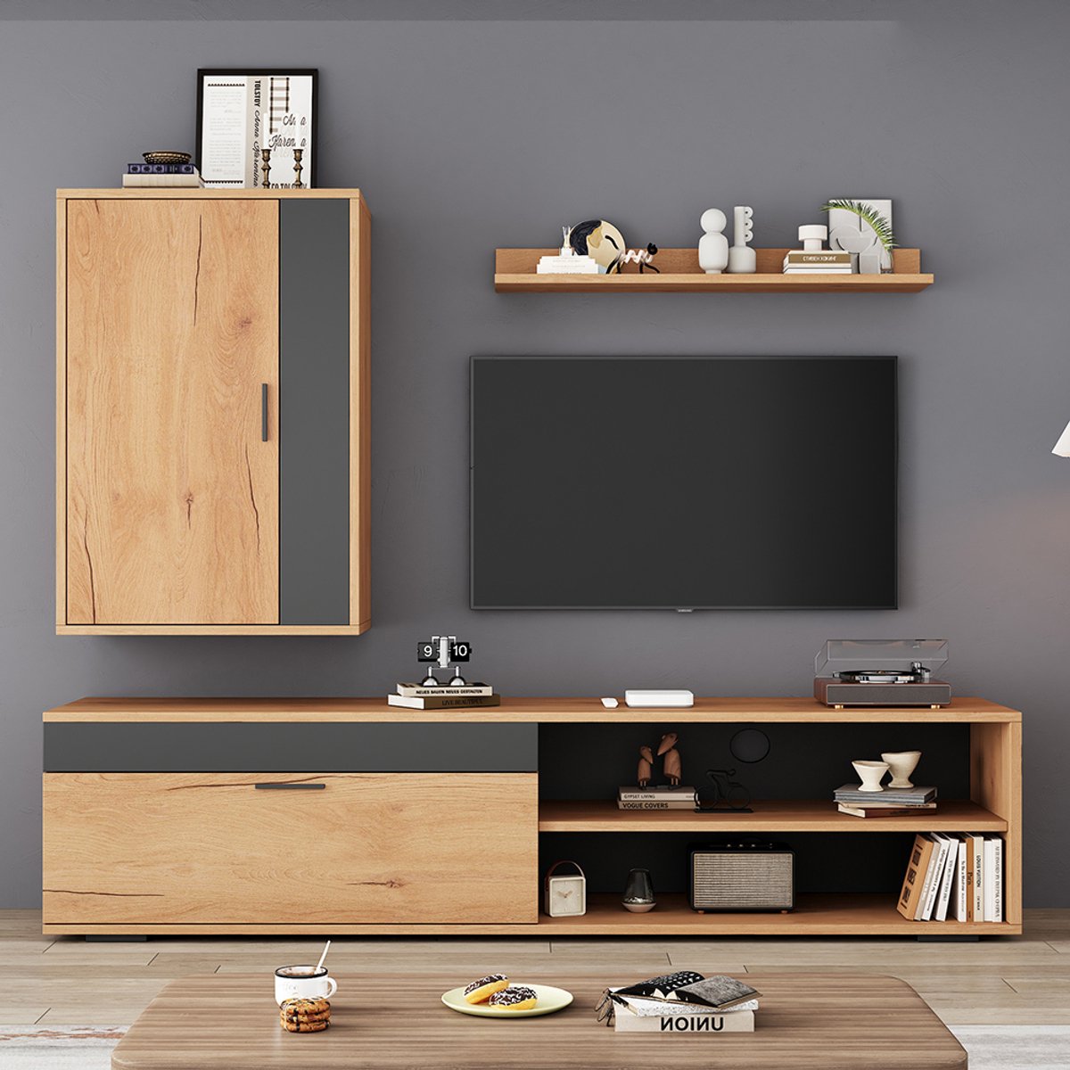 Pugsdrly TV-wandmeubel 140*35*39 cm (complete set, 3 delen), multimediameubel met tv-meube