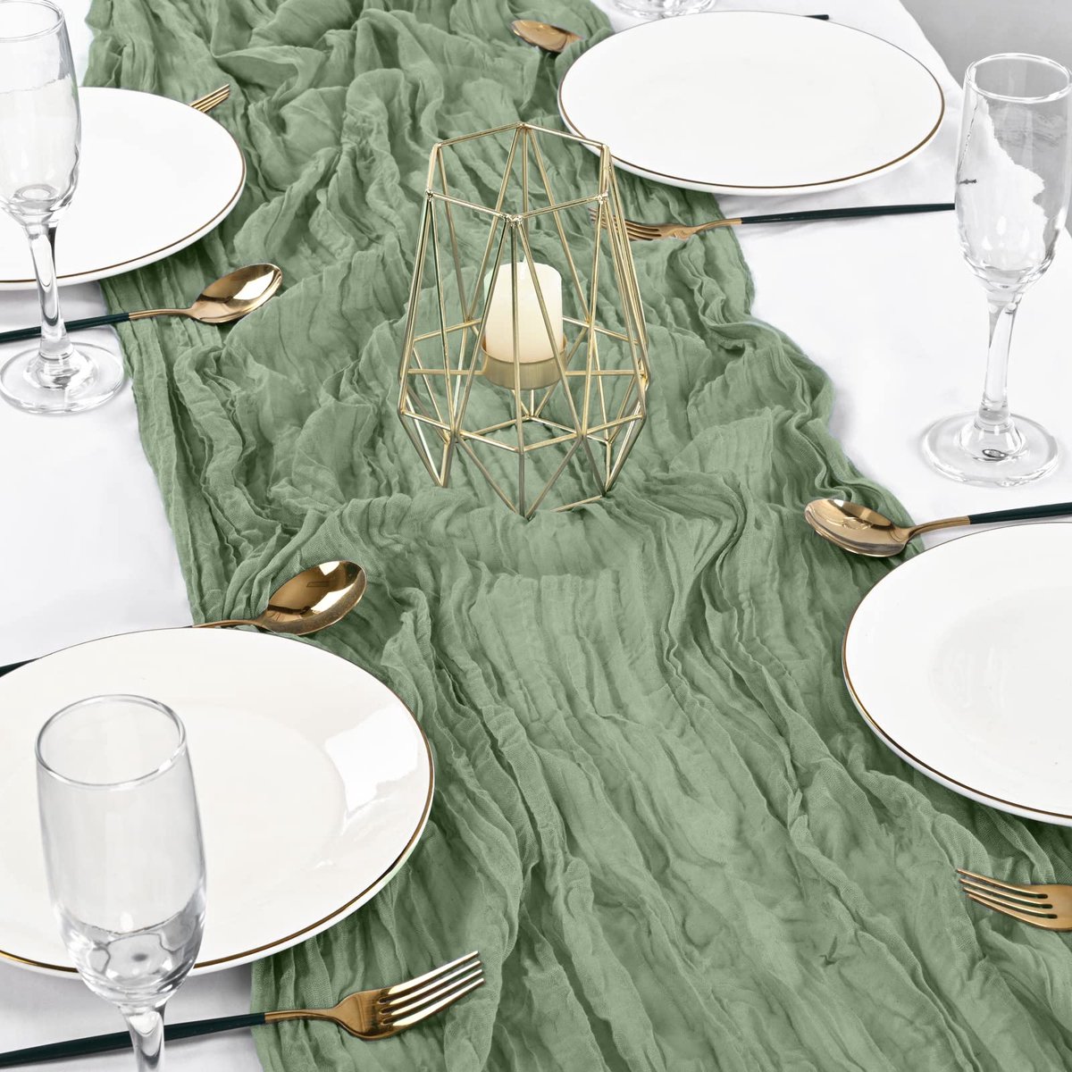 Kaasdoek Tafelloper - 12 Stuks - Saliegroen - 90 x 300 cm